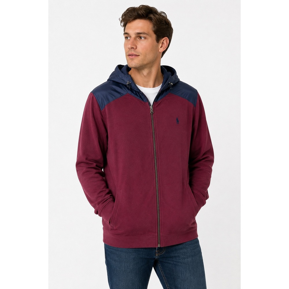 Polo Ralph Lauren Mens XXL Estate Rib Full Zip Hoodie Red Wine Navy Windbreaker